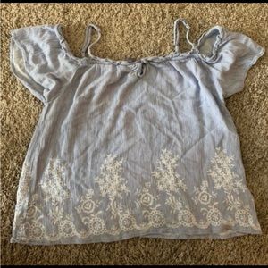 Blue short sleeve off shoulder blouse 
Smoke and pet free home
Size small